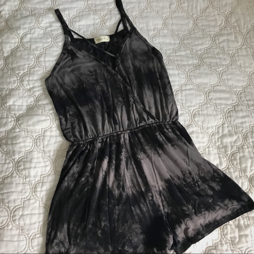 Tie Dye Surplice Criss Cross Romper